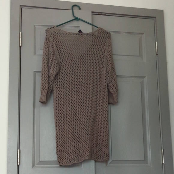 Sacred Threads Tan V-Neck Sweater with Open Knit Design - Picture 3 of 3